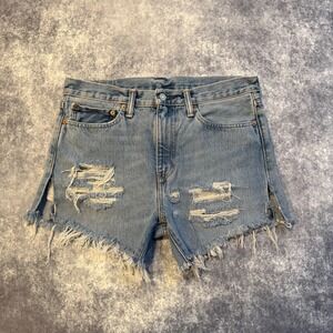 Levis 510 Cut Off Denim Shorts Womens 34 Distressed Frayed Light Wash Blue Jeans